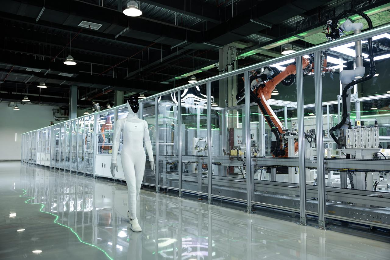 XPENG’s Iron humanoid robot walks off a new production line